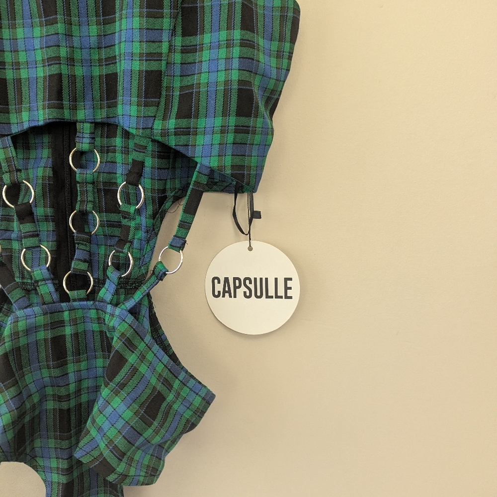 Capsule Dolls Kill Plaid O-ring Bodysuit Festival Rave ALT - Picture 6 of 8